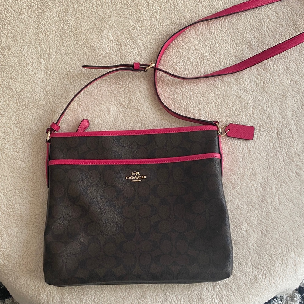 Coach Signature Brown and Pink Crossbody Bag